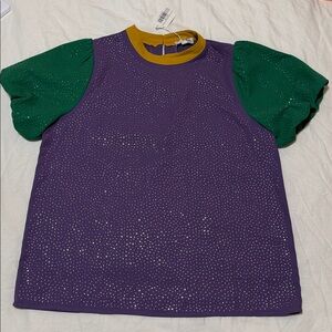 Festive Rhinestone Mardi Gras Top